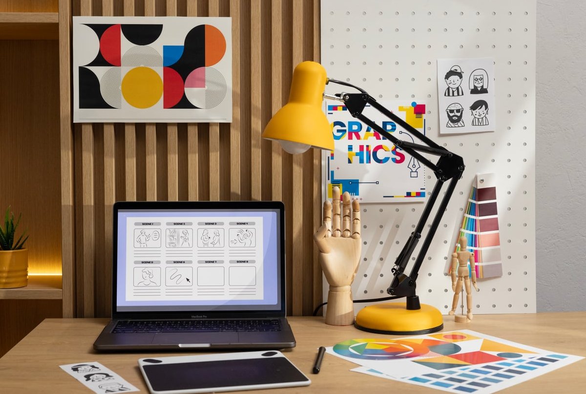 laptop website design desk